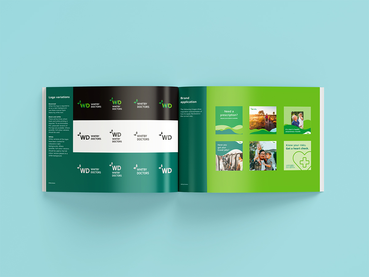 Whitby Doctors brand guide — colour palette, typography and identity system aligned to the Wellington Medical Group architecture while preserving 25 years of local Whitby Mall presence.